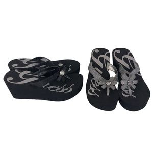 Guess Michela Glitter Bling Wedge Flip Flops